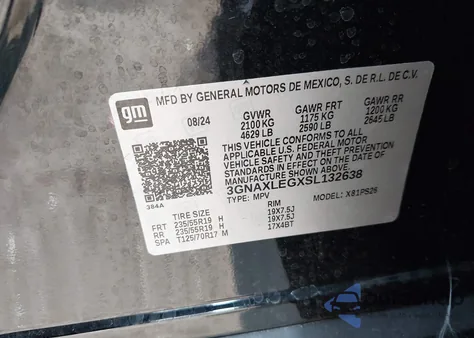 2025 Chevrolet Equinox Fwd Rs из США, поврежденный, VIN 3GNAXLEGXSL132638